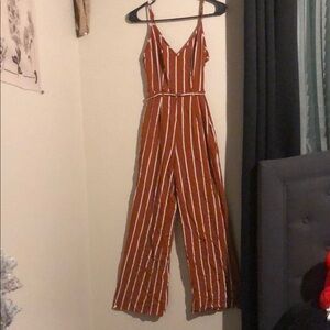 Forever 21 Brown and White Striped Jumpsuit